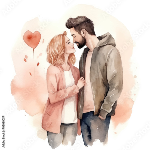 Hand drawn watercolor minimal style cartoon lover couple wedding  ceremony