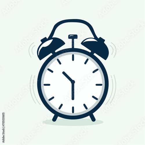 blue alarm clock classic vintage retro ring bell 2d flat simple vector cartoon style illustration icon, morning alert wakeup time timepiece concept, countdown sale deadline watch loud noice isolated