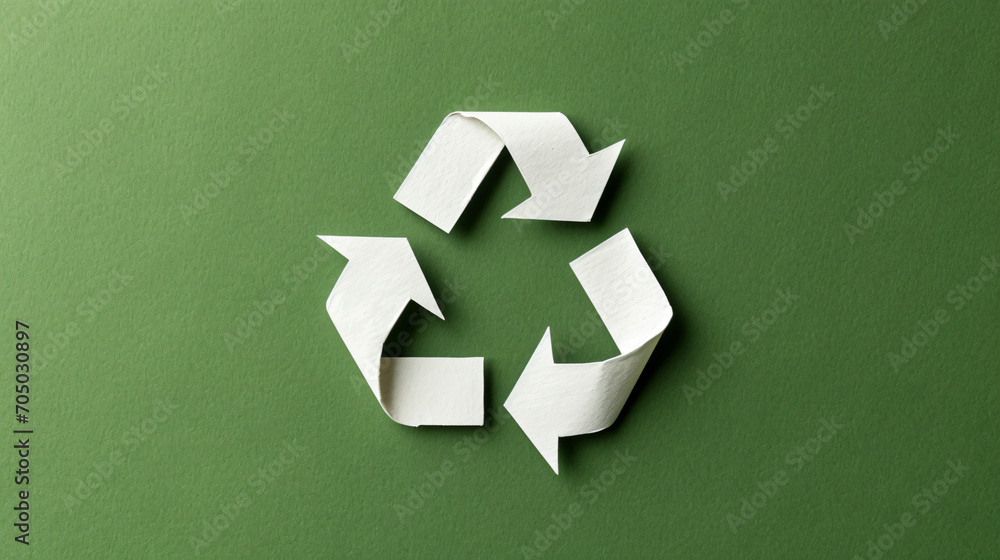 White Paper Recycle Symbol on Green Background White Paper Recycle Symbol on Green Background