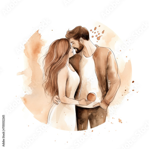 Hand drawn watercolor minimal style cartoon lover couple wedding  ceremony