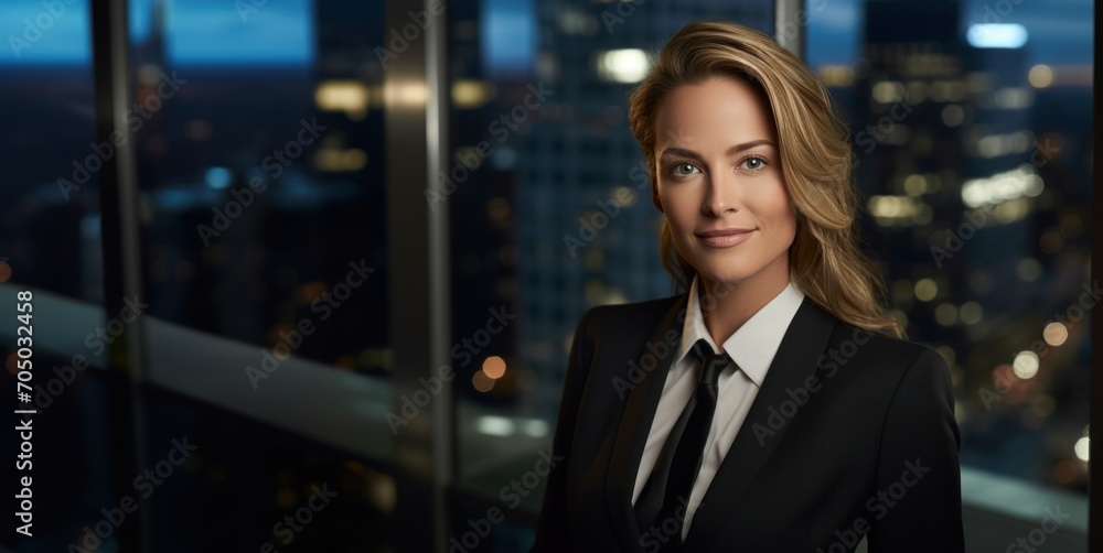 Portrait of a businesswoman standing in front of a window overlooking the city Portrait of a businesswoman standing in front of a window overlooking the city
