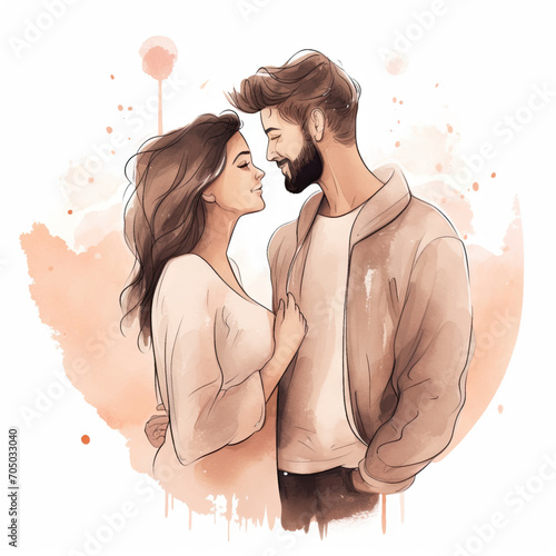 Hand drawn watercolor minimal style cartoon lover couple wedding  ceremony