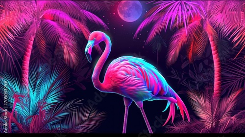 Pink Flamingo Standing in Front of Palm Trees