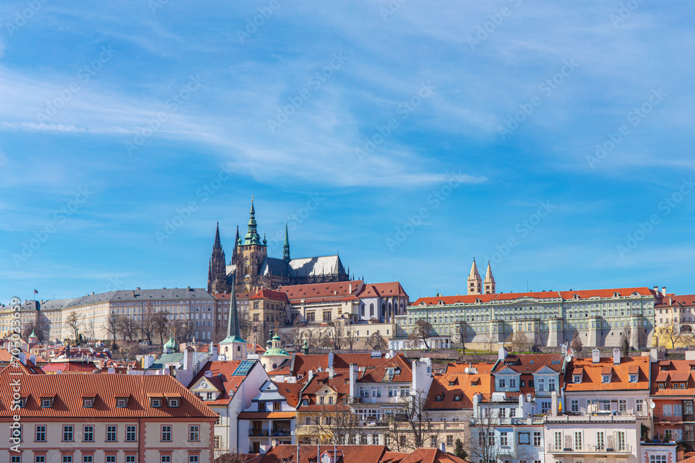 Prague Castle and St. Vitus Cathedral in Prague on a sunny day