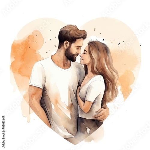 Hand drawn watercolor minimal style cartoon lover couple wedding ceremony