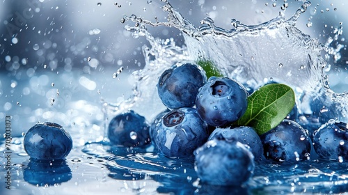 A Bunch of Blueberries With Water Splashing - Fresh and Vibrant Fruit Close-Up