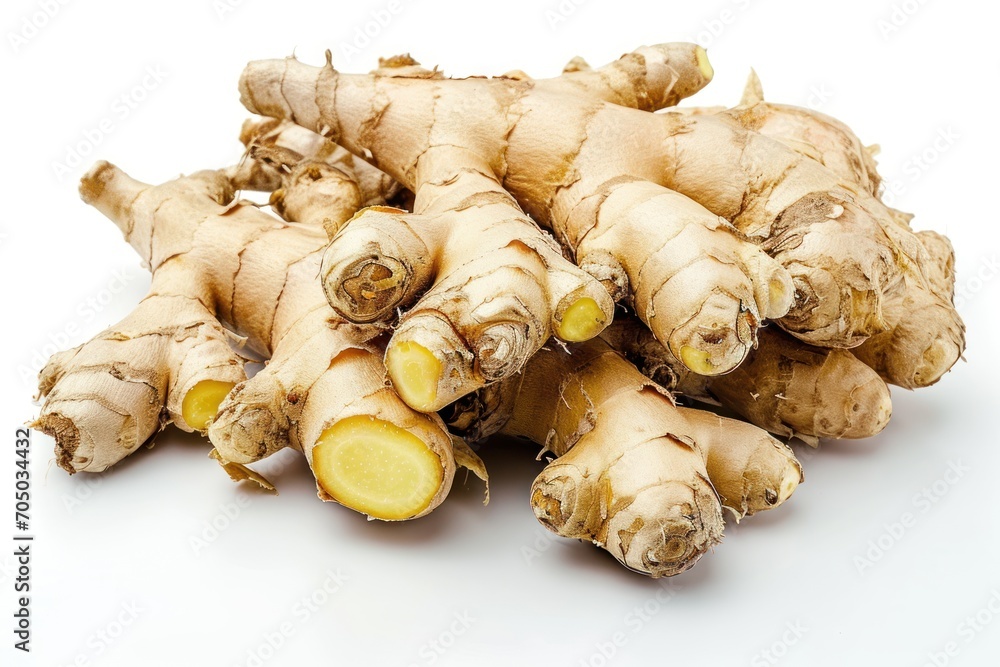 Pile of Ginger Root on White Background
