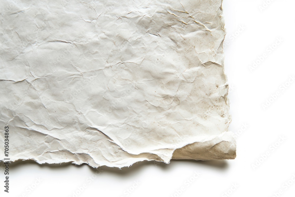 Obraz premium Torn Piece of Paper, Crumpled, Ripped Journal Page Isolated on White Background