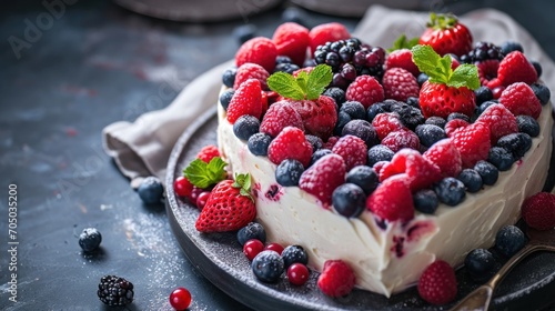 Heart Shaped Cake With Berries and Mint - Delicious Dessert for Sweet Occasions