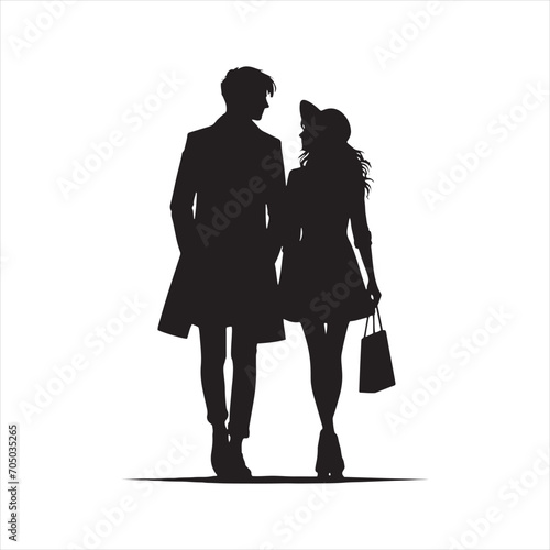 Whispering Love's Valentine Stroll Silhouette: Tender Moment of a Couple Walking in Silhouette, Ideal for Stock - Couple Day Black Vector Stock
 photo