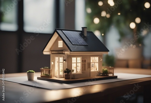 A concept holo 3d render model of a small living house on a table in a real estate agency signing