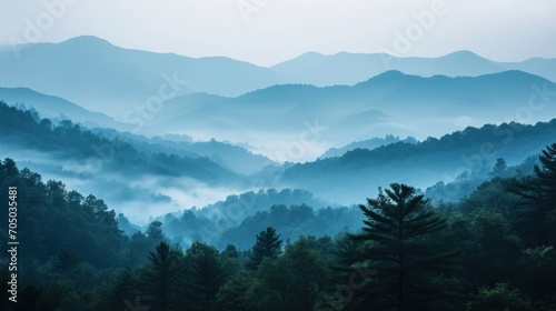 Breathtaking View of Majestic Mountain Range With Foreground Trees © FryArt Studio