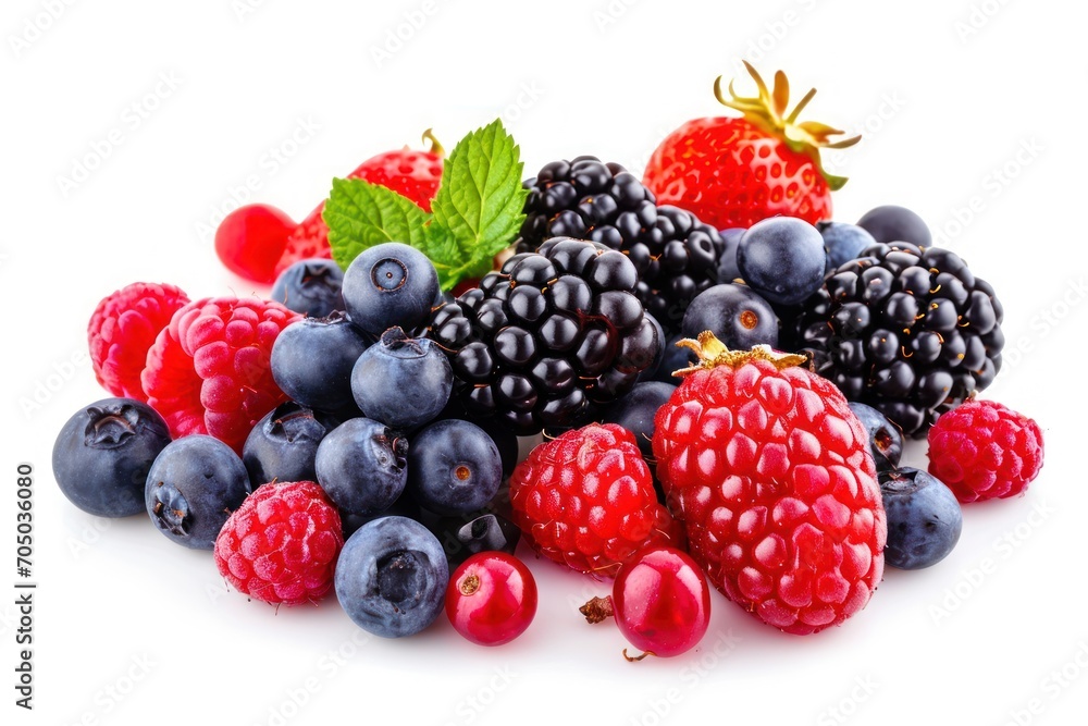Pile of Berries and Raspberries on White Background Pile of Berries and Raspberries on White Background