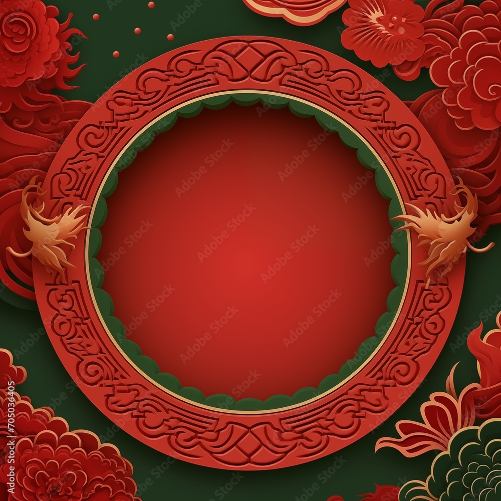 Traditional lunar year background red and green color with dragon Traditional lunar year background red and green color with dragon