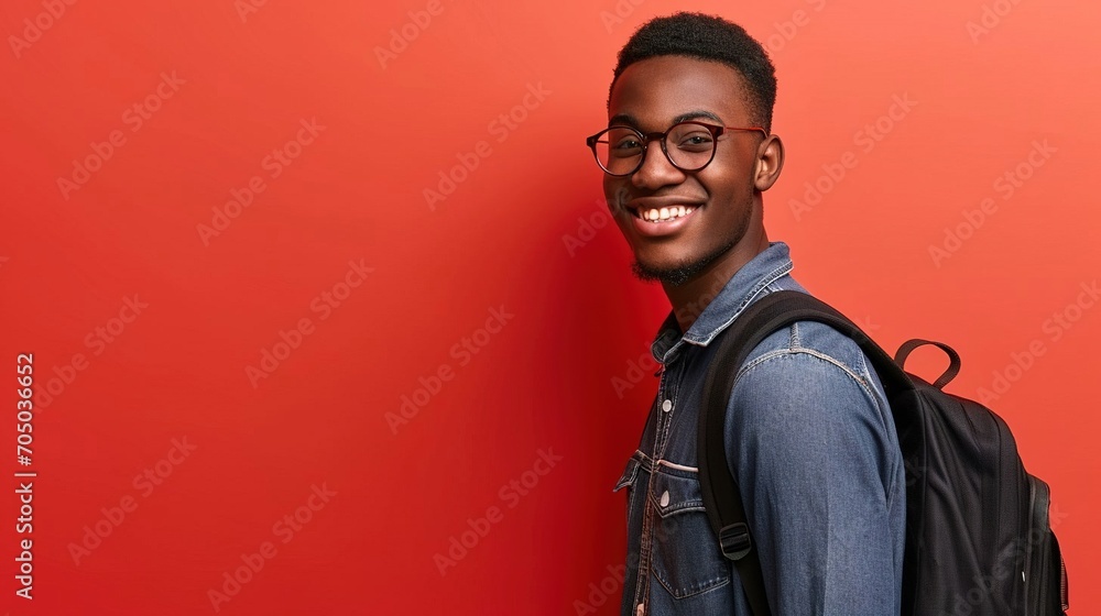 Fototapeta premium A black student smile on background. Created with Generative Ai technology.