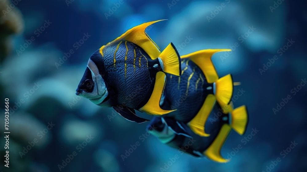Blue and Yellow Fish Swimming in an Aquarium Blue and Yellow Fish Swimming in an Aquarium
