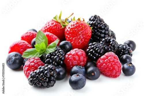 Pile of Berries and Raspberries on a White Background
