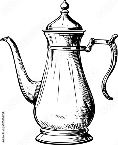 Traditional arabic coffee pot in sketch style. photo