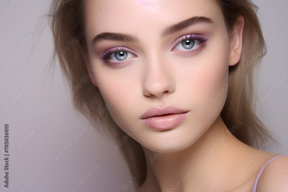 Beautiful Blonde hair face model with makeup, beauty tips for girls, in the style of serene faces, light magenta and beige, subtle Beautiful Blonde hair face model with makeup, beauty tips for girls, in the style of serene faces, light magenta and beige, subtle