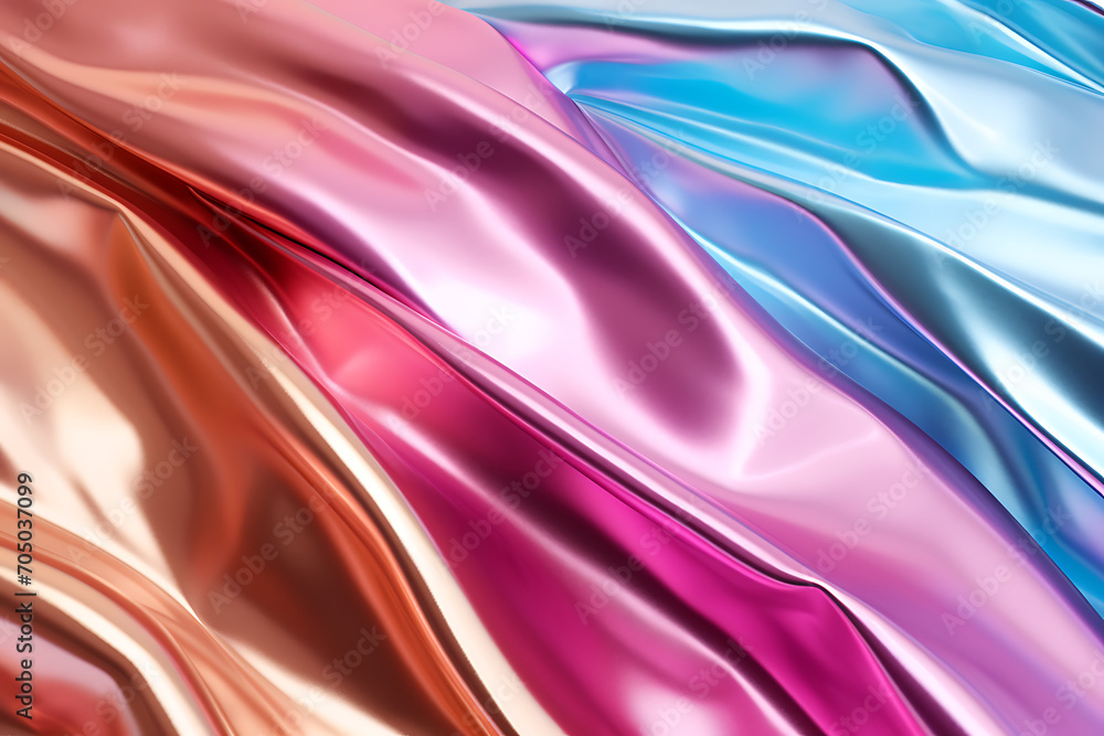 Fototapeta premium Melty metal texture with waves, liquid metallic silk wavy design. Abstract background with melty metallics.