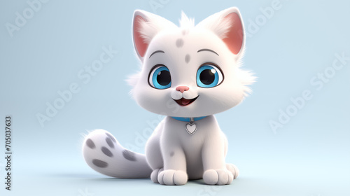 white cat 3d cartoon isolate in blue background