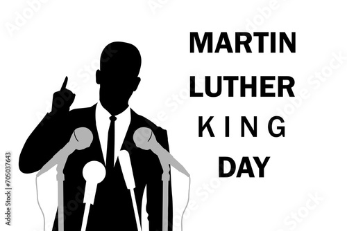 Martin Luther King Jr. Day typography greeting card design. MLK Day black and white silhouette vector illustration eps10 background