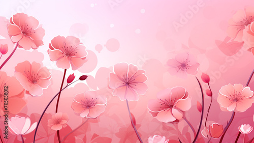 illustration of pink flowers on orange background. Created with Generative AI 