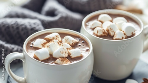 Two Mugs Filled With Hot Chocolate and Marshmallows