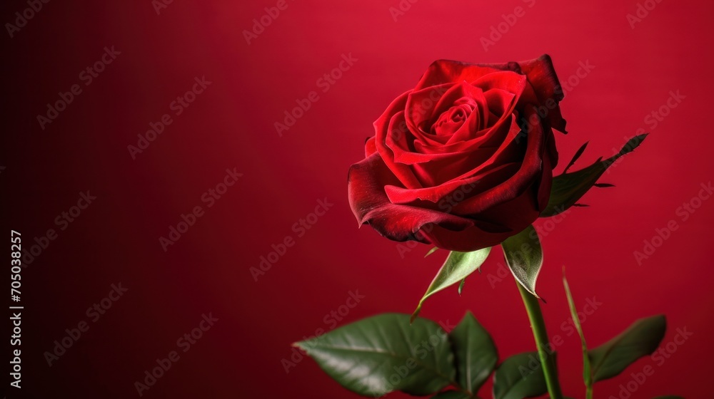 Vibrant Red Rose on Matching Background, Isolated Colored Surface  Valentines Day