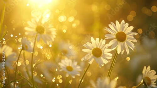 Beautiful Field of Daisies With Sun Shining in Background