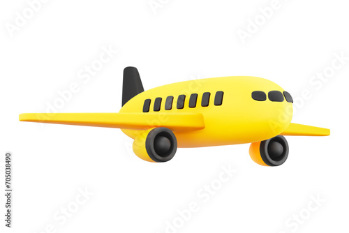 Cute 3D Cartoon Yellow and Black Airplane Isolated on White Background Side View. For Travel Advertise, Commercial Aviation or Air Transportation Concept. Vector Illustration of 3D Render.