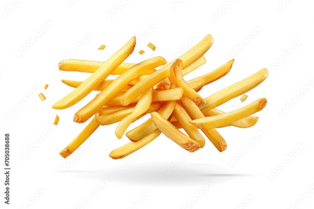 Pile of French Fries Soaring and Twirling in Mid-Air at High Speeds Pile of French Fries Soaring and Twirling in Mid-Air at High Speeds
