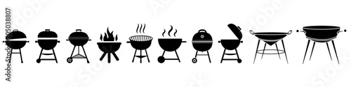BBQ icon vector set. Grill illustration sign collection. Picnic symbol or logo.