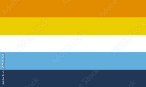 Aroace flag, symbol of the intersection of aromantic and asexual identities, six stripes in orange, yellow, white, and shades of blue represent inclusivity and diversity orientations, LGBT pride flag