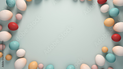 Light blue Background with Easter eggs in primary colours