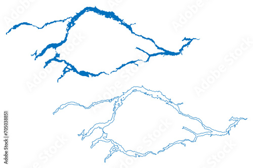 Nechako, Whitesail, Eutsuk and Tetachuck Lake (Canada, British Columbia) map vector illustration, scribble sketch Reservoir Ootsa Dam, Kenney Dam map..