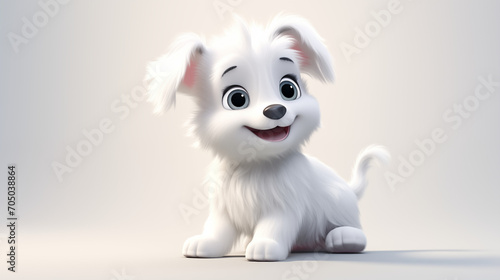 white dog on white background isolated 3d cartoon