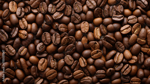 Roasted coffee beans on rustic wooden table background