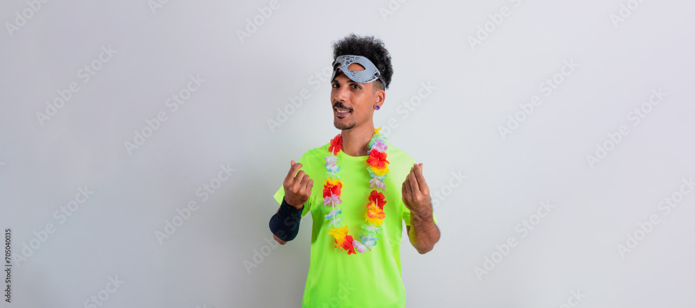 Black Man With Carnival Costume and Mask Smiling Isolated on White. Black Man With Carnival Costume and Mask Smiling Isolated on White.