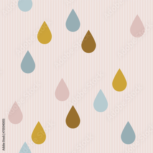 Obraz na płótnie rain drop shaped colorful decor geometric abstract elements. Isolated vector pastel colorful seamless pattern on vertical stripped light pink background. w salonie