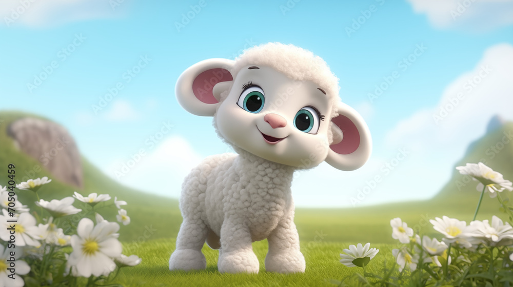 3d cartoon baby sheep in nature 3d cartoon baby sheep in nature