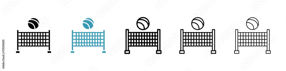 Seaside Volleyball Net Vector Icon Set. Beach volleyball with net vector symbol for UI design. - obrazy, fototapety, plakaty 