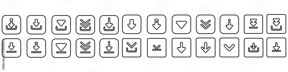 Download icon vector set. Upload button illustration collection. Load symbol or logo. Download icon vector set. Upload button illustration collection. Load symbol or logo.