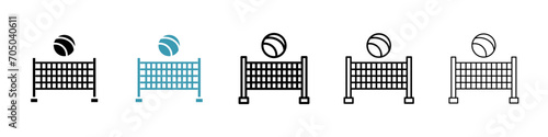 Seaside Volleyball Net Vector Icon Set. Beach volleyball with net vector symbol for UI design. photo