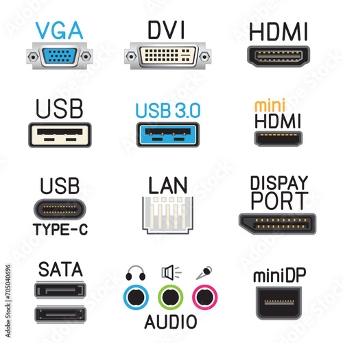 hardware tech interface icons sign symbol set