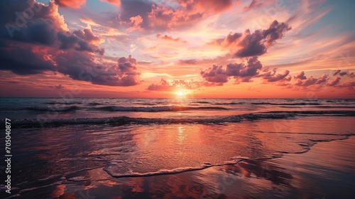 Beautiful sunset on the ocean shore