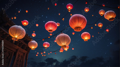 Lanterns fly into the sky on New Year's Eve © Malini