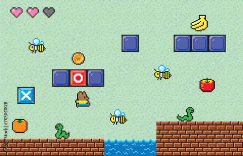 アクションゲーム風ドット絵　くま　フィールド