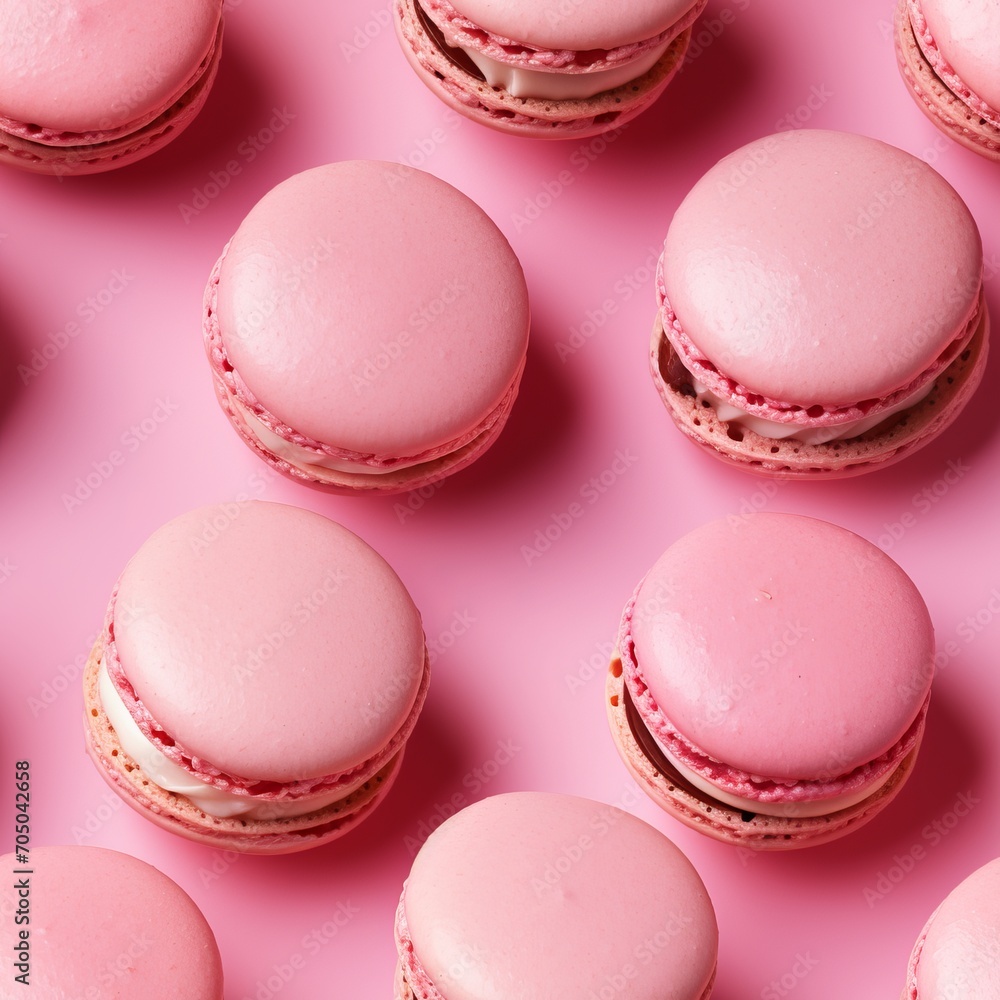 Obraz premium Flat Lay Pink Macarons Cake with Delicious Sweet Macaroons on Isolated Background