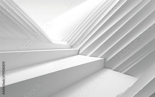 Modern architectural white stairs with sharp lines and shadows, embodying a minimalist design.